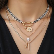 欧美跨境爆款饰品时尚个性夸张原创眼睛星星多层叠戴项链镀金吊坠