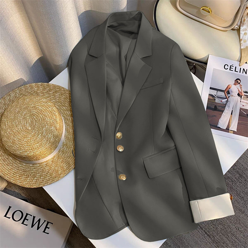 Grey Temperament Commuter Small Suit Size Complete Commuter Loose Korean Professional Wear Long Sleeve Jacket Sleeve Design