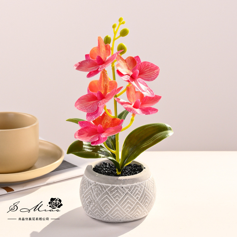Pequeñas 8 flores Phalaenopsis bonsai flor artificial moda creativa decoración de flores decoración artificial planta verde simulación pequeña en maceta image 8