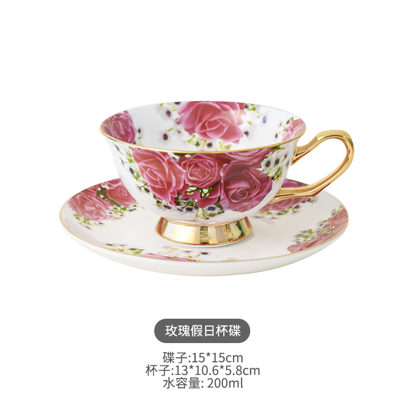 Taza de café de porcelana de hueso de oro de estilo de lujo ligero taza de té de la tarde británica taza de desayuno de alto grado taza y platillo de alta apariencia de niña