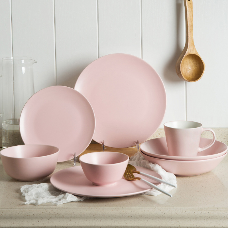 Creative, Fashionable and Simple Ceramic Tableware Set Wholesale Colorful Western Restaurant Steak Plates, Mugs, Rice Bowls and Noodle Bowls