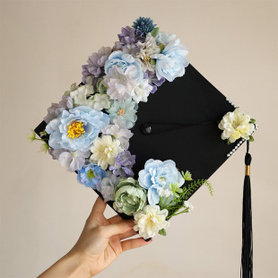 手工diy学士帽材料包大学生毕业帽簪花仿真花硕士帽毕业照送闺蜜-阿里巴巴