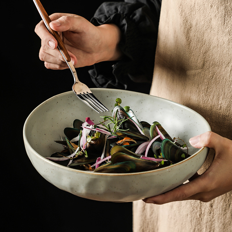 Japanese Style Ceramic Vintage Shaped Bowl Dinner Plate Dessert Bowl Irregular Fruit Salah Bowl Hotel Tableware Large Bowl Vegetable Plate