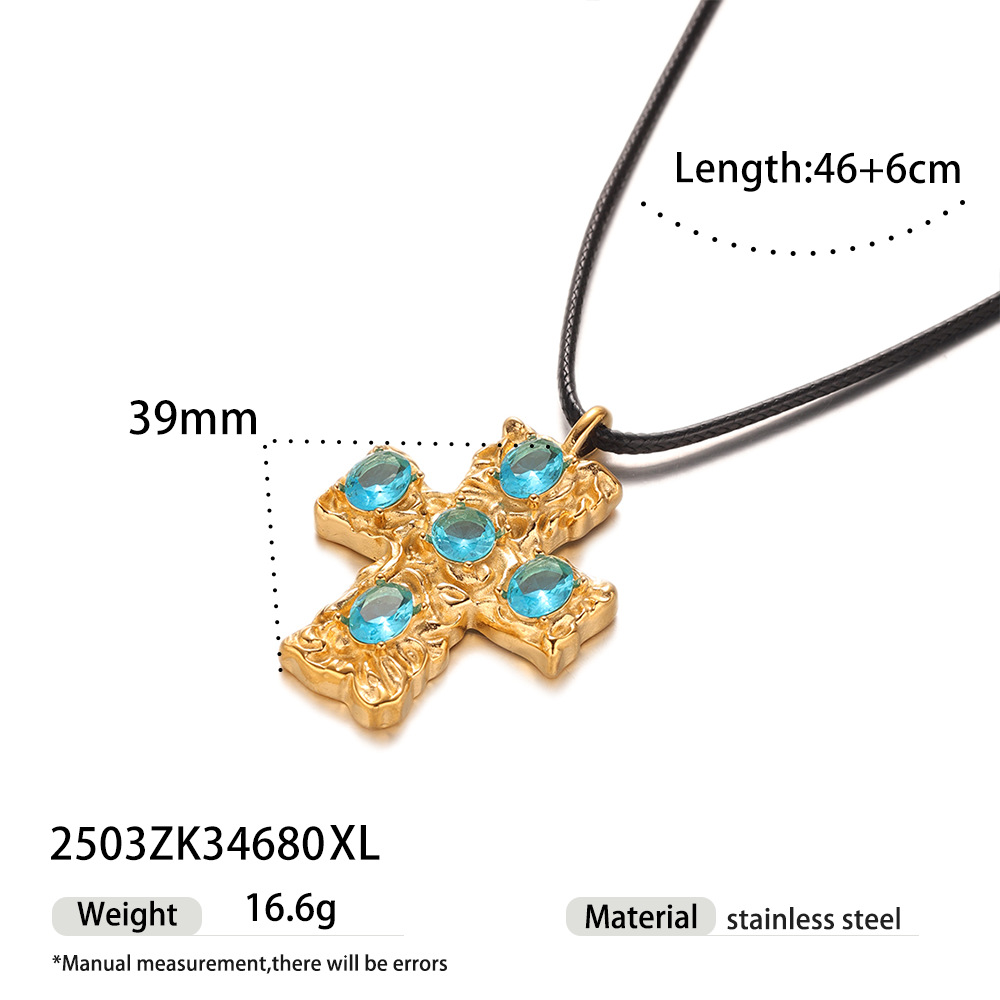 Taena Cross-border europeo y americano celebridad de Internet con el mismo estilo de acero inoxidable con collar de cruz de diamantes collar de oro de 18k con cordón de cera