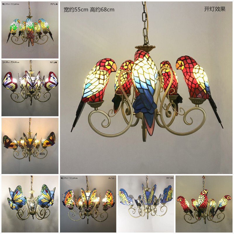 Stained Glass Parrot Art Chandelier Living Room Personality Corridor Away Hotel Villa Hotel Restaurant Decorative Lamps