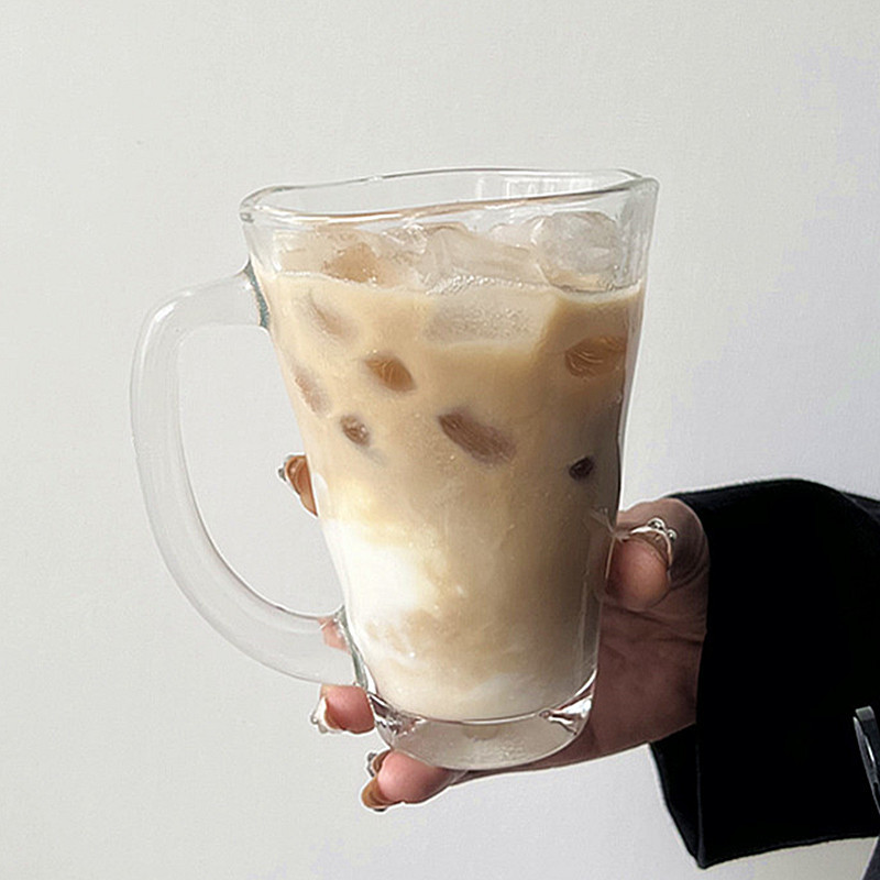 冰美式咖啡杯ins風帶把不規則玻璃杯家用女馬克水杯高顏值拿鐵杯