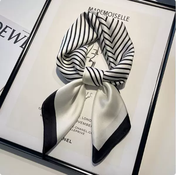 Striped 70 square towel-Mi-white