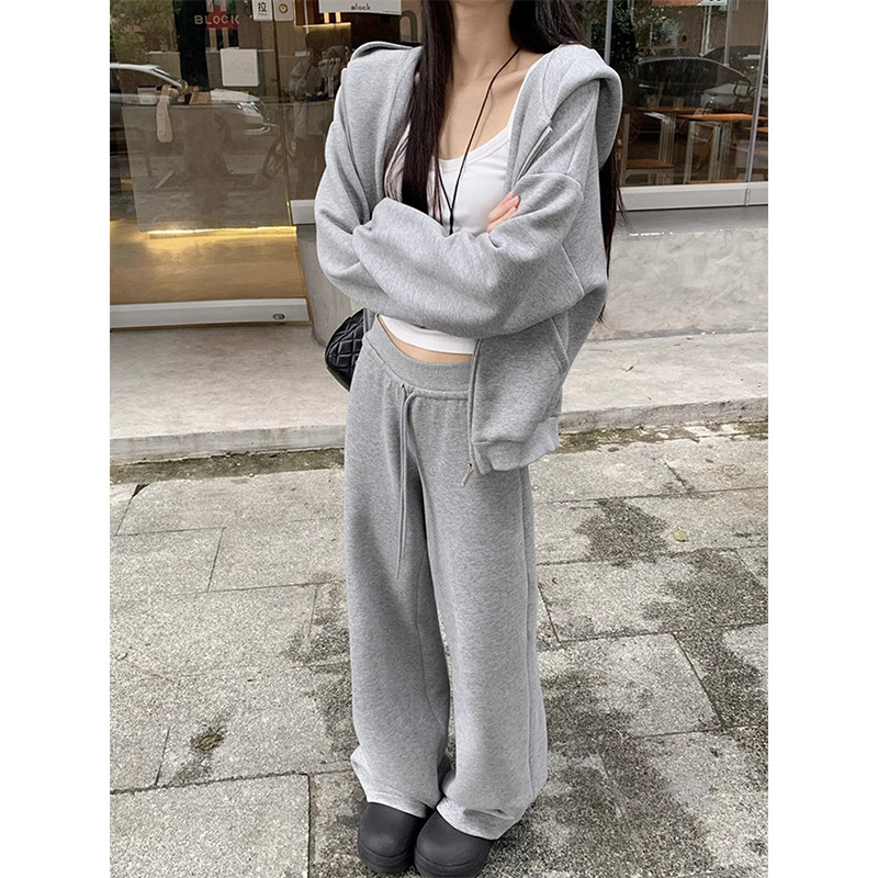 Pantalones grises de altura para mujeres extensión 165cm principios de otoño nuevo cintura alta sensación de caída casual pantalones de pierna pantalon