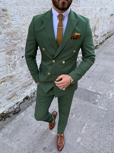 Green Foreign Trade for Business Casual Suit Men's Two-Piece Groom Best Man Suit Wedding Banquet Suit Men