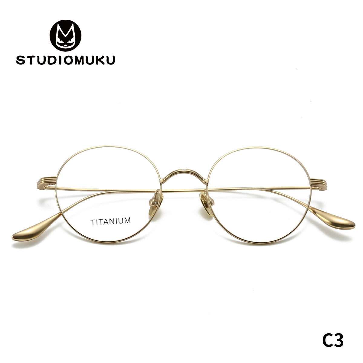 STUDIOMUKU gafas de madera fresca, marco redondo de titanio puro, temperamento ultraligero, marco de gafas versátil.
