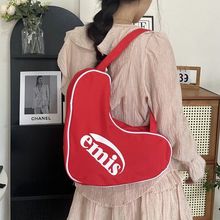 韩国小众设计emis新款单肩手提包爱心印花大容量女包ins博主同款