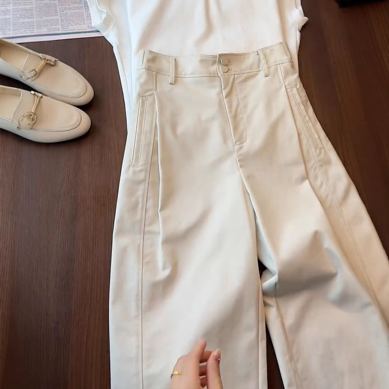 Strong goods are awesome! creamy-white High-grade Texture Cropped Casual Pants Comfortable Breathable High Waist Slimming Balloon Pants for Women Strong goods are awesome! creamy-white High-grade Texture Cropped Casual Pants Comfortable Breathable High Waist Slimming Balloon Pants for Women