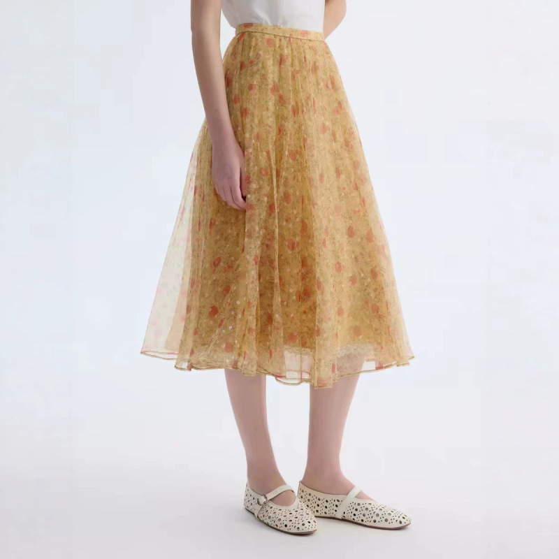 Lang Series Soft Floral Flared Skirt 2026 Summer New High-Waisted Mid-Length Elegant Commuter Skirt Lang Series Soft Floral Flared Skirt 2026 Summer New High-Waisted Mid-Length Elegant Commuter Skirt
