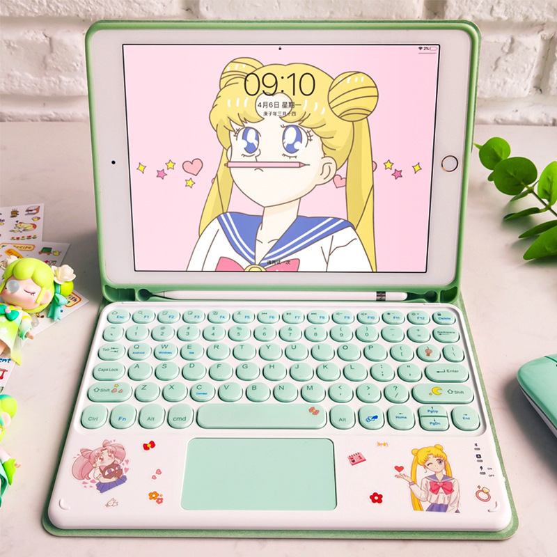 Applicable to 2021iPad pro11-inch tablet Bluetooth keyboard protective shell touch key disc round key cap colorful