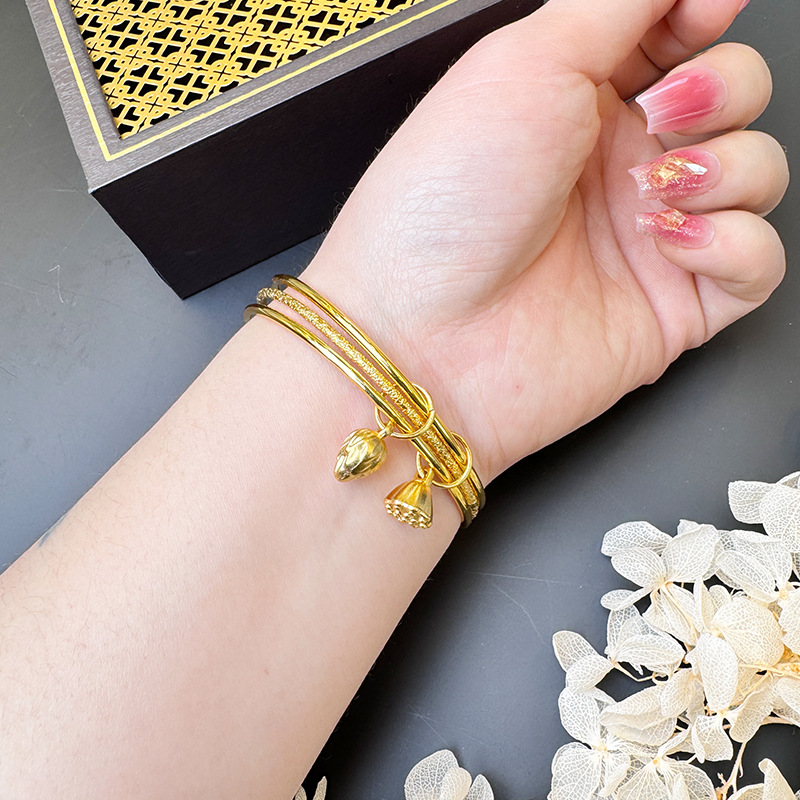 Vietnam Shajin anillo brazalete de loto marea nacional estilo antiguo anillo de tres anillos liso esmerilado joyería Yiwu suministro directo de fábrica de celebridades de Internet