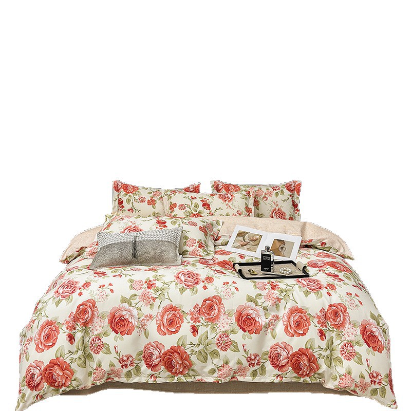 Venta al por mayor de juegos de sábanas de cuatro piezas, fundas de edredón de algodón lavado, juegos de cama y juegos de tres piezas para dormitorio, ideales para dropshipping y transmisión en vivo transfronteriza.