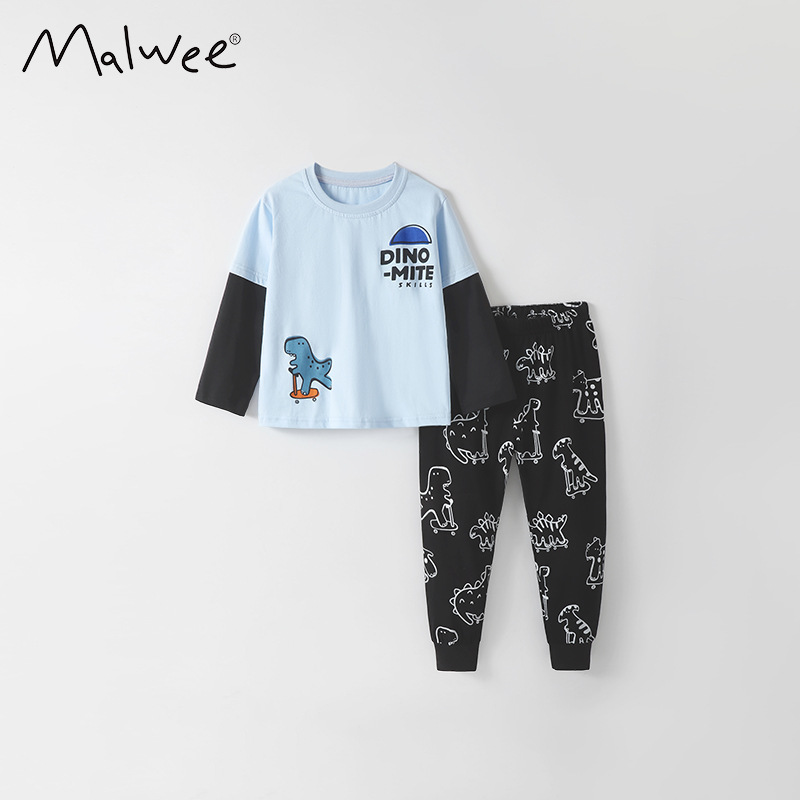 Malwee transfronterizo ropa de hogar para niños otoño y invierno nuevo estilo europeo y americano guapo cuello redondo manga larga cintura elástica