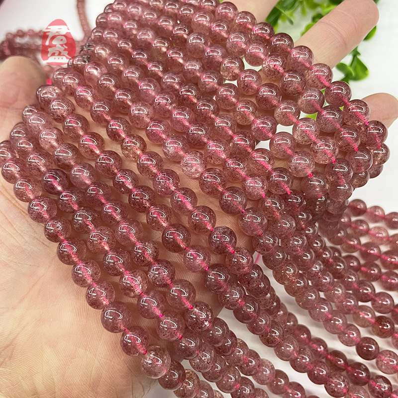 天然草莓晶straberry quartz散珠圓珠半成品diy手鍊飾品配件批發