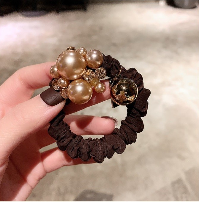 Korean Dongdaemun New Headdress Flower Pearl Rhinestone Small Intestine Hair Ring Hair Accessories Ball Head Rope Female Rubber Band Hair Rope