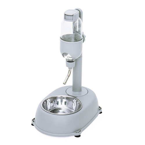 Anti-toppling pole drinking fountain with hanging food bowl for cats and dogs, water dispenser with three steel balls, non-wet mouth, with suction cup