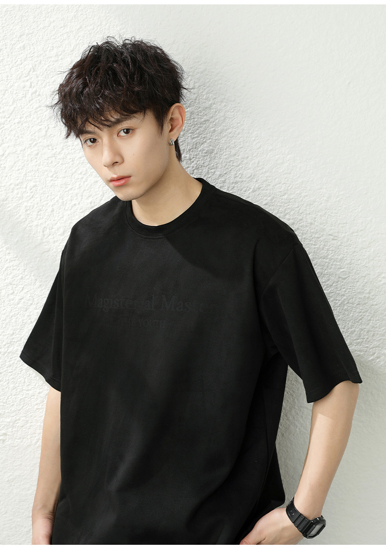 T-shirt Homme En Daim Texturé À Manches Courtes Coupe Ample Été_voghion.com