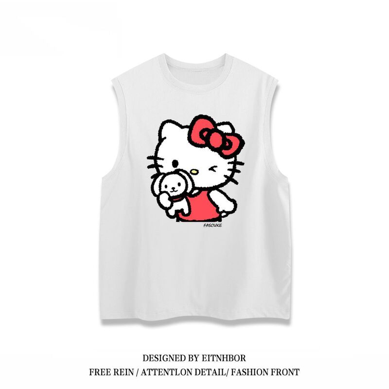 New Summer American Fashion HelloKitty Sleeveless T-shirt Men and Women All-match Student Waistcoat Vest ins12
