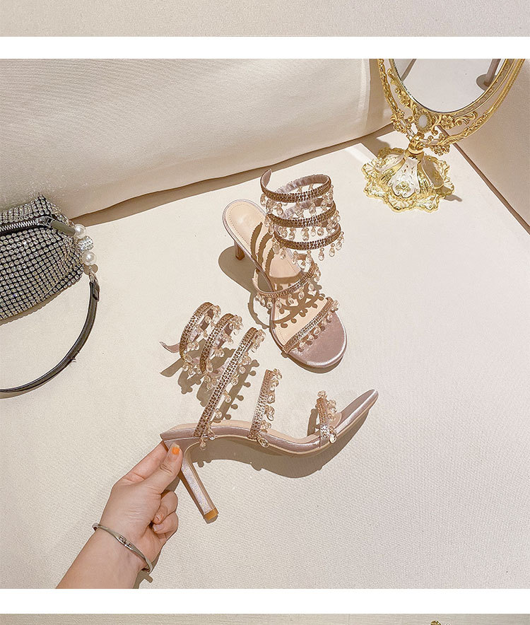 L-108 ciondolo in cristallo intrecciato a forma di serpente con strass, cinturino dritto in stile francese, tacco alto, sandali, versatile_voghion.com