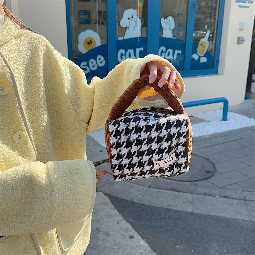 31194 Autumn and Winter new thousand-bird check woolen handbag, new hand-held bag, portable shopping hand-held bag undefined