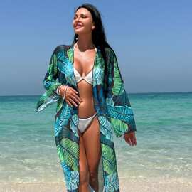 欧美风叶子印花防晒披风外套女士海边泳装外穿跨境爆款厂家批发