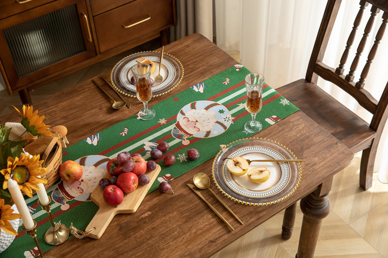 Christmas Jacquard Table Runner Polyester Cotton Decorative Flag_voghion.com