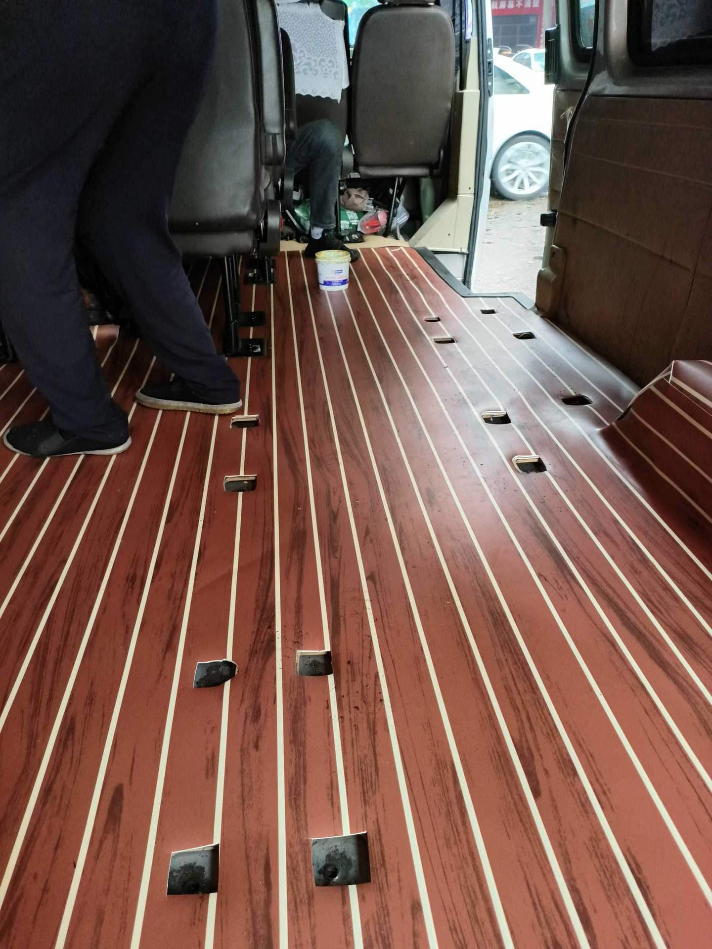 Red wood grain white strip floor 2m x 0.5m long