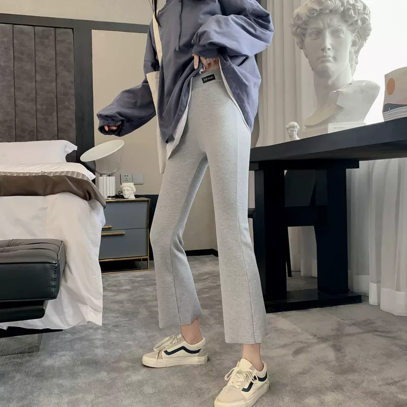 851福利春秋高腰喇叭裤女九分宽松外穿显瘦微喇螺纹显瘦休闲裤子
