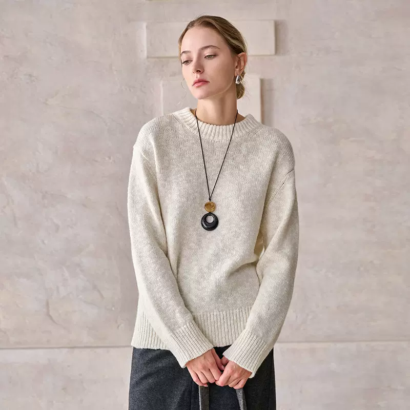 牦牛绒毛衣宽松慵懒高端羊毛衫女秋冬保暖针织衫欧美简约花色上衣