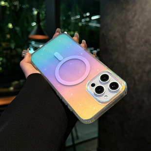 Color-Plated Diamond Pattern Suitable for Apple 16 Mobile Phone Case 17 Transparent Glitter Iphone15Pro Magnetic Case Protective Cover