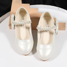女童白色高跟鞋公主风春秋季皮鞋中大童鞋黑色儿童配晚礼服鞋珍珠