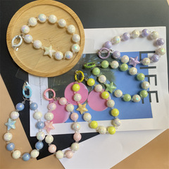 新款創意雙色炫彩手機鏈精緻時尚手工串珠鏈條女包包手機殼小掛飾