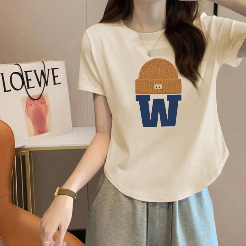 Short-Sleeved T-Shirt for Women, Summer 2026 New Korean Style Printed Round Neck Curved Slim Fit Versatile Trendy Top Short-Sleeved T-Shirt for Women, Summer 2026 New Korean Style Printed Round Neck Curved Slim Fit Versatile Trendy Top