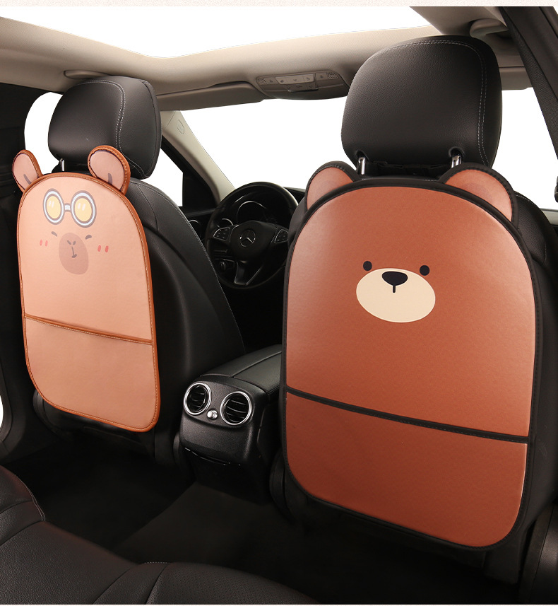 Female Cute Cartoon Car Seat Back Anti-Kick Pad Car Seat Rear Anti-Fouling Pad with Storage Belt Cross-Border Car Products