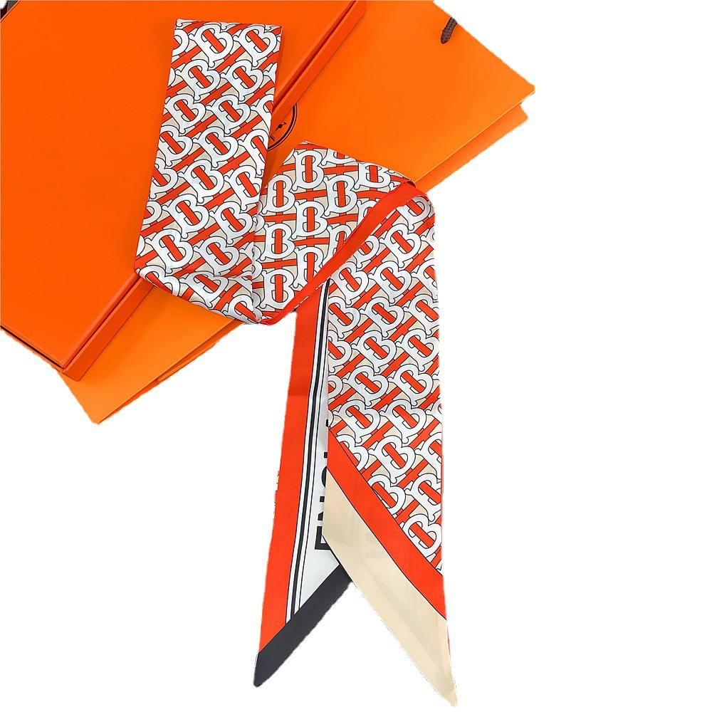 Original Bt Letter Extended Professional Small Scarf Tied with Handle Bag with Hair Tie Imitation Silk Twill Silk Scarf Streamer High-End