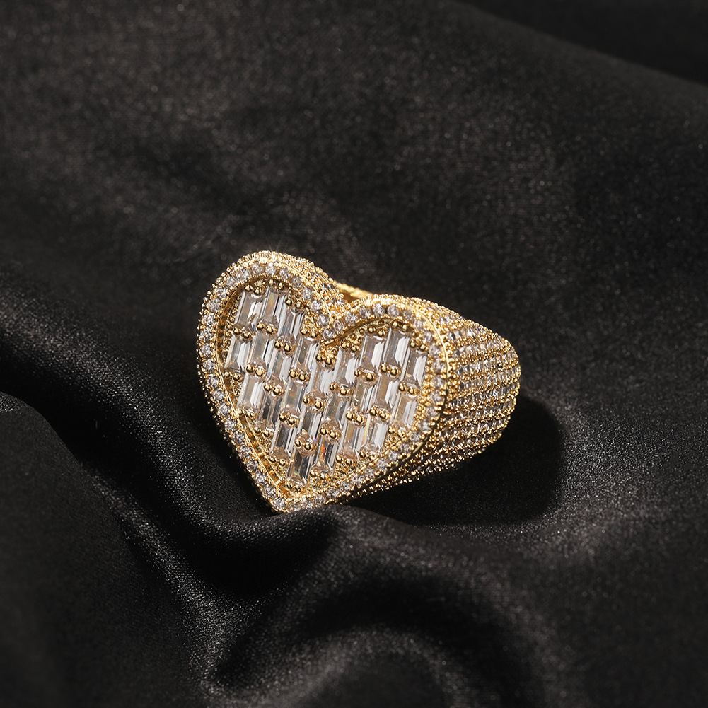 24g Weight Rhinestones Inlay Material Rings Classification 6, 9 Ring Size 1 Piece Quantity Party, Street Occasion Copper Material Heart Shape Pattern Unisex Gender Inlay Design Hip-Hop Style Hip-hop Heart Shape Copper Inlay Rhinestones Rings 9