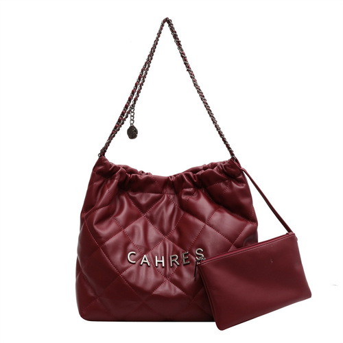 This year's popular bags for women large capacity  new fashion chain shoulder bag texture Internet celebrity rhombus bucket bag