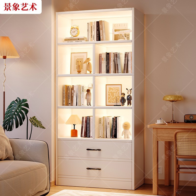 Estante de libro estante de piso moderno hogar contra la pared sala de estar almacenamiento y exhibición armario de almacenamiento con tipo cajón estante de libro vertical