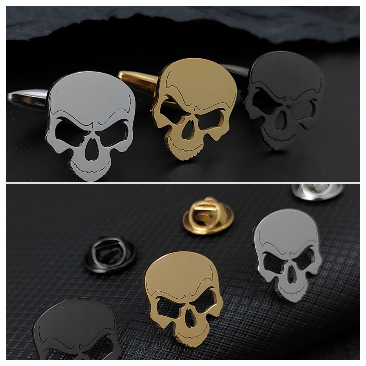 New Hot-Selling Halloween Skull Men's Punk Style Brooch Cufflinks Suit Dress Accessories Personalized Trend