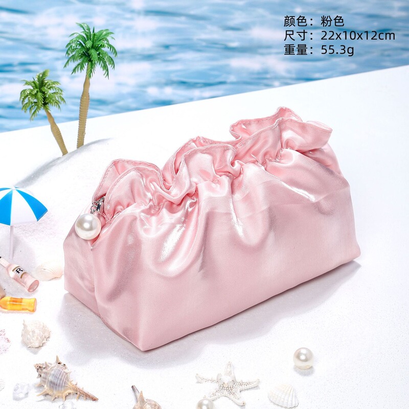 プリーツパール化粧品袋、大容量、高級感、高価値化粧品袋、女性用収納袋、トイレタリーバッグ、1個から|undefined