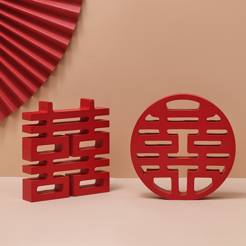 3D Double Happiness Small Ornament Engagement Party Centerpiece Special Decorations Wedding Room Arrangement Instagram Style Desktop Living Room Double Happiness Marriage Use