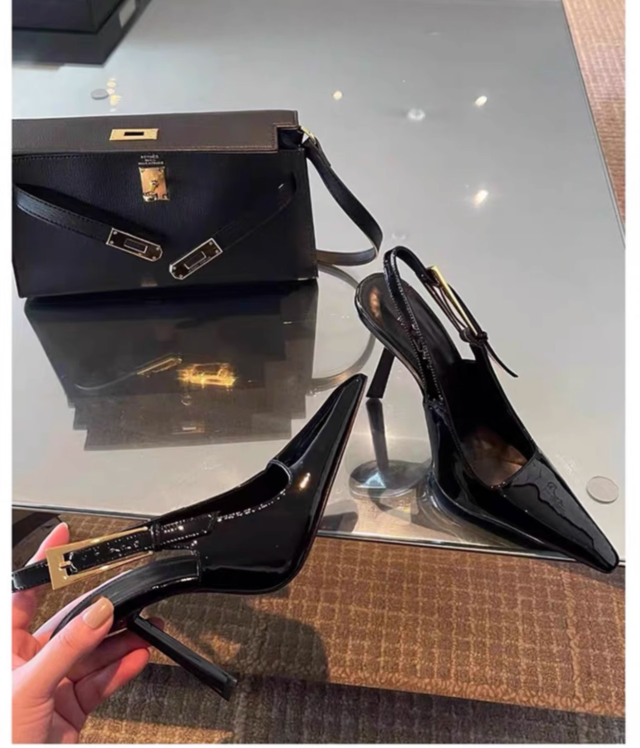 Sexy stockings wear high heels women's new patent leather 6CM gold heel sandals summer dress wear 9CM sandals_voghion.com