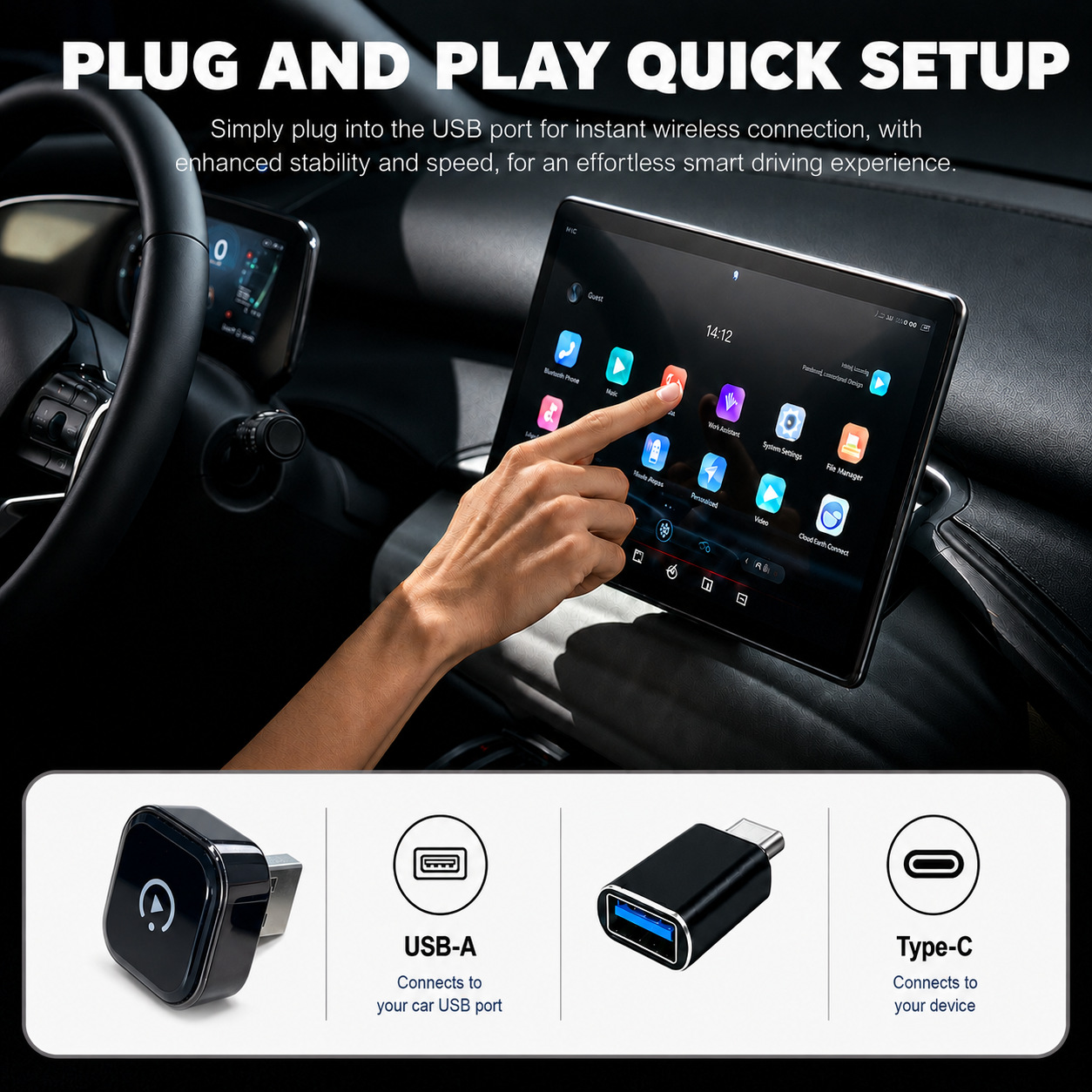 Overseas Cross-Border Two-In-One In-Car Wired to Wireless Smart Carplay Box Androidauto Adapter