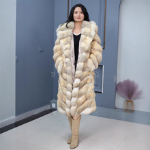 新款沙狐裘皮大衣女款时尚戴帽长款狐狸真皮毛外套