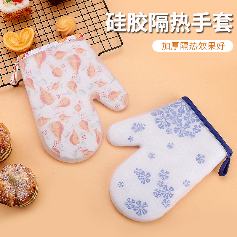 꽃 피복 가장자리 긴 실리콘 장갑 주방 전자 레인지 베이킹 단열재 팬티 장갑 주방 도구