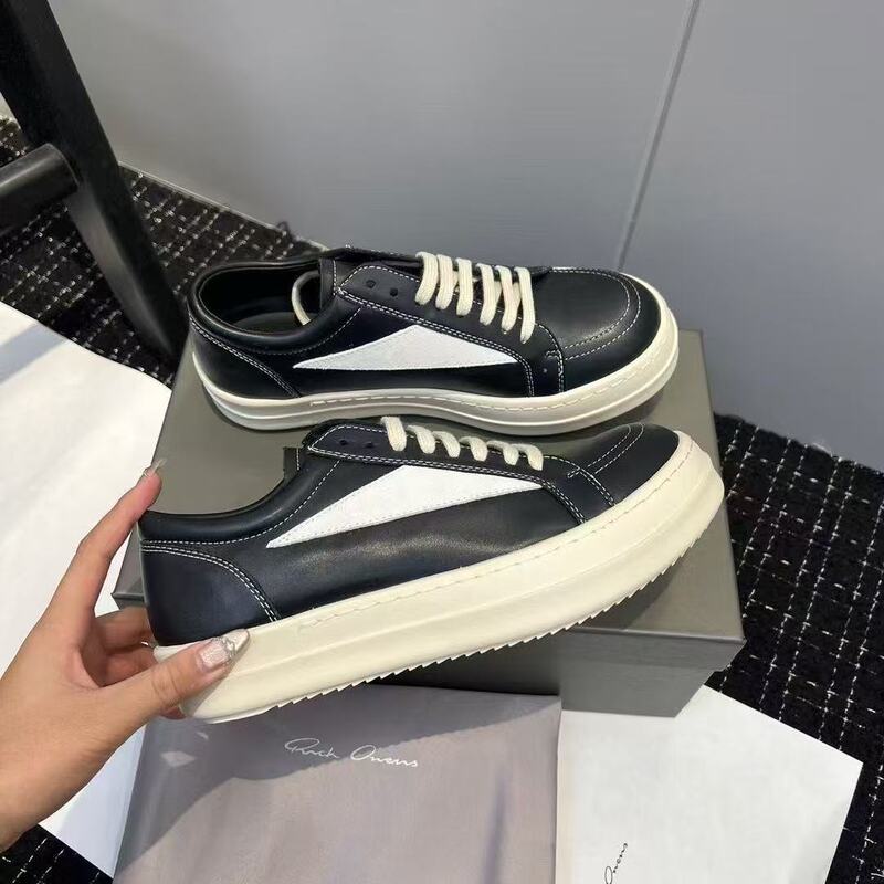 RO Double Line Autonomous RICK Leather Black and White OWENS Niche High Street Triangle Low Platform Shoes Mocha Suede